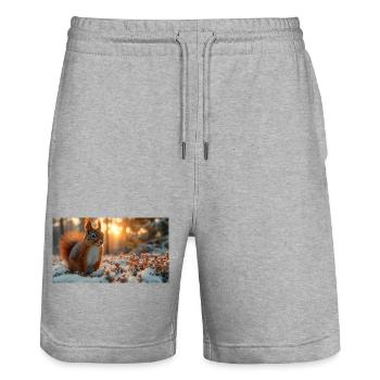 Squirrel - Stanley/Stella Trainer Unisex Organic Jogging Shorts - heather grey - Front - Nik (191cm) & Marisol (170cm)