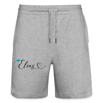 Elias Surname First Name Calligraphy Heart - Stanley/Stella Trainer Unisex Organic Jogging Shorts - heather grey - Front - Nik (191cm) & Marisol (170cm)