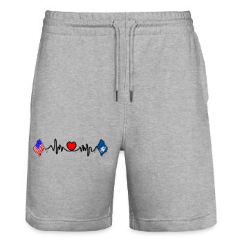 Cardio cardiaque avec drapeau des États-Unis et drapeau de la Lousiane - Short de jogging bio TRAINER Stanley/Stella unisexe - gris chiné - Devant - Nik (191cm) & Marisol (170cm)