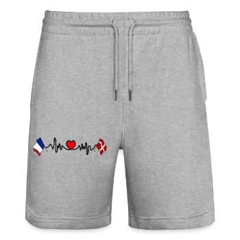 Savoie & France – In one heartbeat - Stanley/Stella Trainer Unisex Organic Jogging Shorts - heather grey - Front - Nik (191cm) & Marisol (170cm)