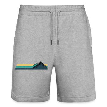 Retro Mountain Sunset Stripes - Stanley/Stella Trainer Unisex Organic Jogging Shorts - heather grey - Front - Nik (191cm) & Marisol (170cm)