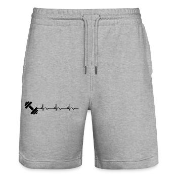 Gymnase, Gymnase, Gymnase, Bodybuilding, ECG, Battement de cœur - Short de jogging bio TRAINER Stanley/Stella unisexe - gris chiné - Devant - Nik (191cm) & Marisol (170cm)