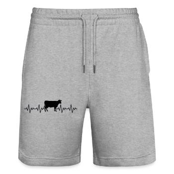 Bauer Kuh EKG Herzschlag - Stanley/Stella Unisex Bio Joggingshorts Trainer  - Grau meliert - Vorne - Nik (191cm) & Marisol (170cm)