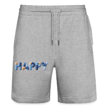 Lettres en tissu heureux Bleu beige raccommodé - Short de jogging bio TRAINER Stanley/Stella unisexe - gris chiné - Devant - Nik (191cm) & Marisol (170cm)