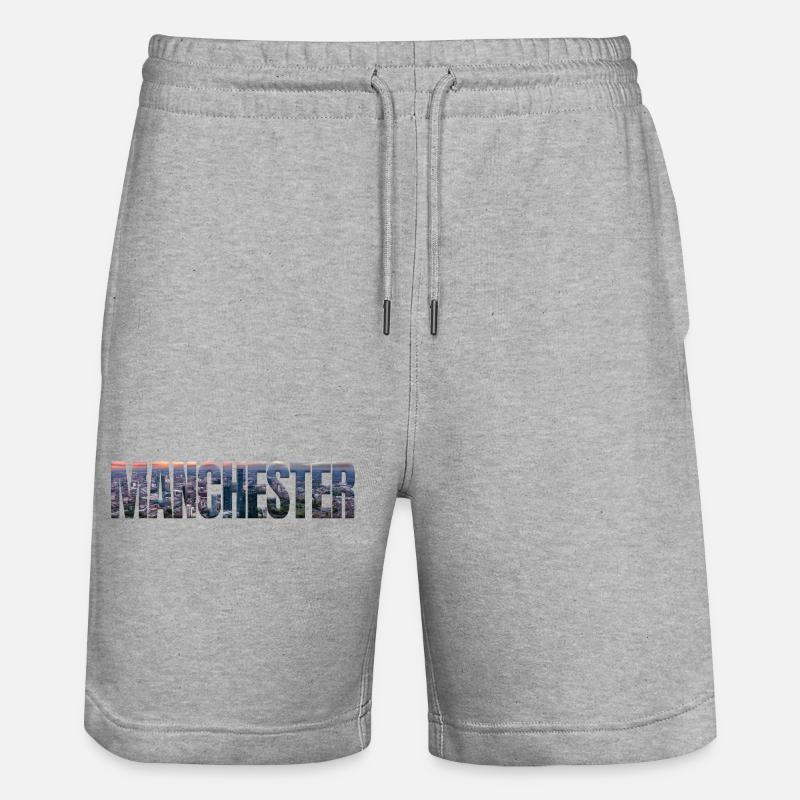 Manchester Skyline in Textfassade - Stanley/Stella Unisex Bio Joggingshorts Trainer  - Grau meliert