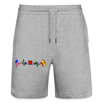 Cardio-Herz mit USA-Flagge und Spanien-Flagge - Stanley/Stella Unisex Bio Joggingshorts Trainer  - Grau meliert - Vorne - Nik (191cm) & Marisol (170cm)