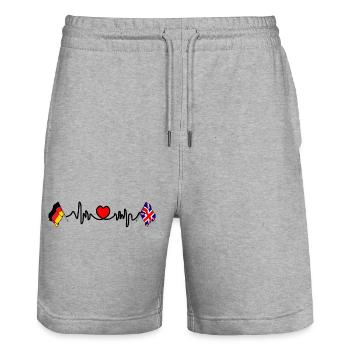 Cardio coeur avec drapeau Allemagne et drapeau Angleterre - Short de jogging bio TRAINER Stanley/Stella unisexe - gris chiné - Devant - Nik (191cm) & Marisol (170cm)