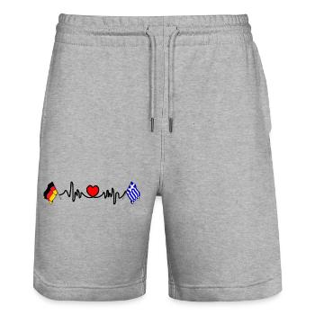 Cardioherz mit Flagge Deutschland, Flagge Griechenland - Stanley/Stella Unisex Bio Joggingshorts Trainer  - Grau meliert - Vorne - Nik (191cm) & Marisol (170cm)
