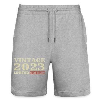 2023 Vintage :1st Anniversary Unique Retro Gift - Stanley/Stella Trainer Unisex Organic Jogging Shorts - heather grey - Front - Nik (191cm) & Marisol (170cm)