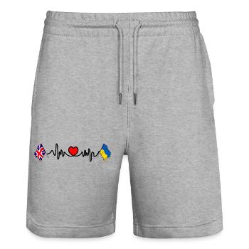 Cardio coeur avec drapeau de l’Angleterre et drapeau de l’Ukraine - Short de jogging bio TRAINER Stanley/Stella unisexe - gris chiné - Devant - Nik (191cm) & Marisol (170cm)