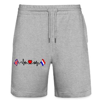 Cardio coeur avec drapeau Angleterre et drapeau Pays-Bas - Short de jogging bio TRAINER Stanley/Stella unisexe - gris chiné - Devant - Nik (191cm) & Marisol (170cm)