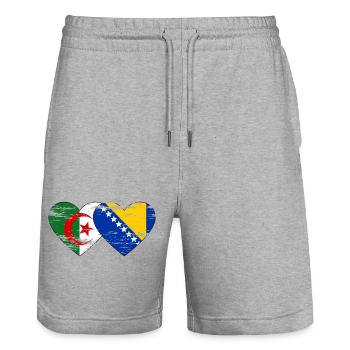 Algérie Bosnie drapeau coeur utilisé - Short de jogging bio TRAINER Stanley/Stella unisexe - gris chiné - Devant - Nik (191cm) & Marisol (170cm)