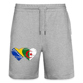 Bosnie Algérie drapeau coeur utilisé - Short de jogging bio TRAINER Stanley/Stella unisexe - gris chiné - Devant - Nik (191cm) & Marisol (170cm)