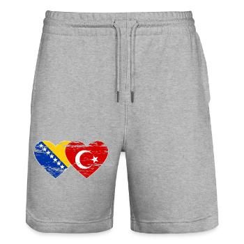 Bosnie Turquie drapeau coeur utilisé - Short de jogging bio TRAINER Stanley/Stella unisexe - gris chiné - Devant - Nik (191cm) & Marisol (170cm)