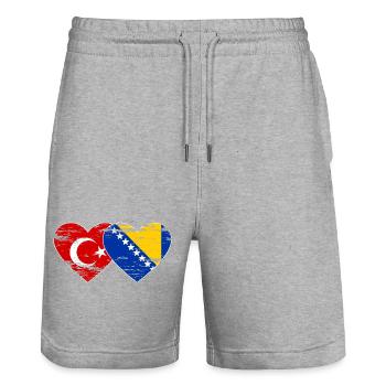 Turquie Bosnie drapeau coeur utilisé - Short de jogging bio TRAINER Stanley/Stella unisexe - gris chiné - Devant - Nik (191cm) & Marisol (170cm)