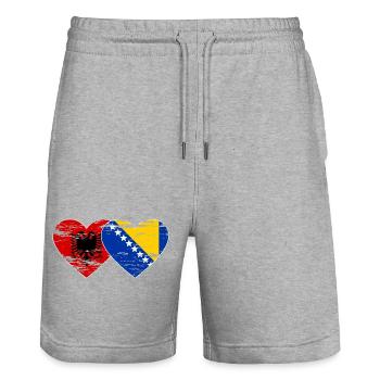 Albanien Bosnien Flagge Herz used - Stanley/Stella Unisex Bio Joggingshorts Trainer  - Grau meliert - Vorne - Nik (191cm) & Marisol (170cm)