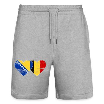 Bosnie Belgique drapeau coeur utilisé - Short de jogging bio TRAINER Stanley/Stella unisexe - gris chiné - Devant - Nik (191cm) & Marisol (170cm)