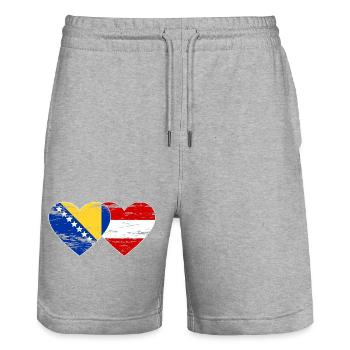 Bosnia Austria Flag Heart used - Stanley/Stella Trainer Unisex Organic Jogging Shorts - heather grey - Front - Nik (191cm) & Marisol (170cm)