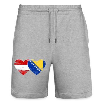 Bosnia Austria flag heart used - Stanley/Stella Trainer Unisex Organic Jogging Shorts - heather grey - Front - Nik (191cm) & Marisol (170cm)