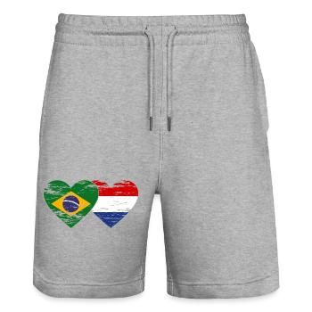 Brazil Holland Flag Heart Used - Stanley/Stella Trainer Unisex Organic Jogging Shorts - heather grey - Front - Nik (191cm) & Marisol (170cm)