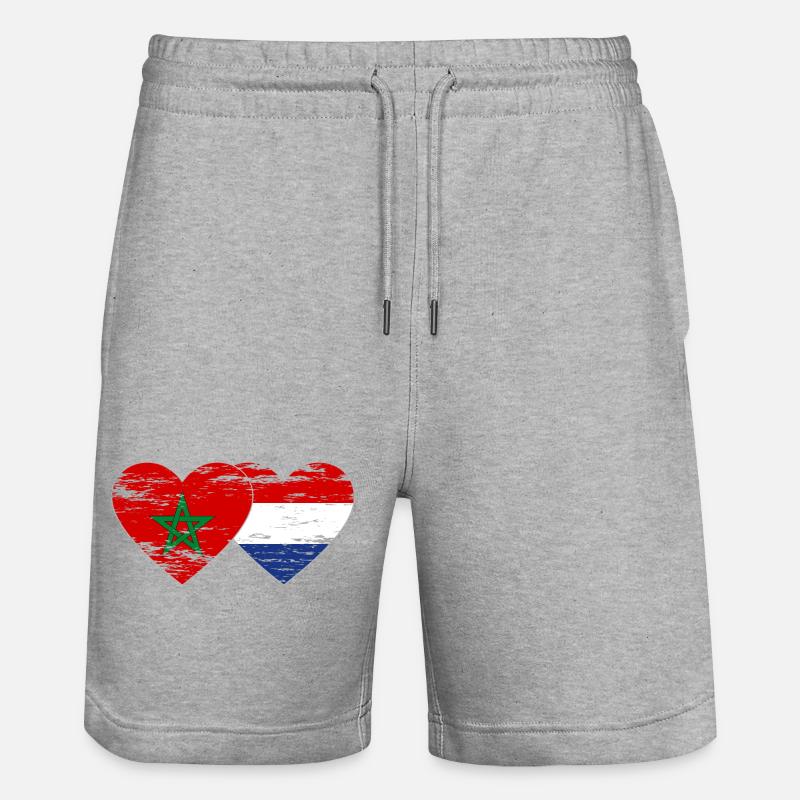Maroc Hollande drapeau coeur utilisé - Short de jogging bio TRAINER Stanley/Stella unisexe - gris chiné