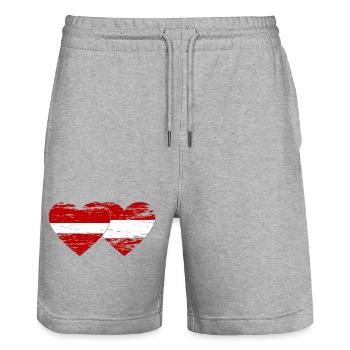 Latvia Austria Flag Heart Used - Stanley/Stella Trainer Unisex Organic Jogging Shorts - heather grey - Front - Nik (191cm) & Marisol (170cm)