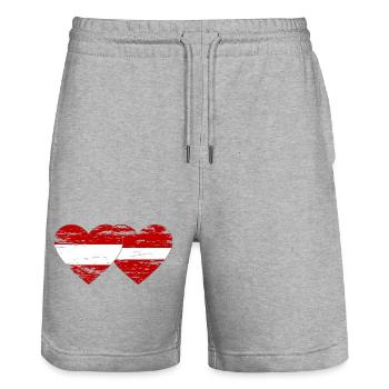 Autriche Lettonie drapeau coeur utilisé - Short de jogging bio TRAINER Stanley/Stella unisexe - gris chiné - Devant - Nik (191cm) & Marisol (170cm)