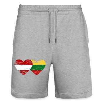 Autriche Lituanie Drapeau Coeur Utilisé - Short de jogging bio TRAINER Stanley/Stella unisexe - gris chiné - Devant - Nik (191cm) & Marisol (170cm)