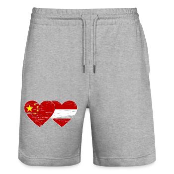 China Austria Flag Heart Used - Stanley/Stella Trainer Unisex Organic Jogging Shorts - heather grey - Front - Nik (191cm) & Marisol (170cm)