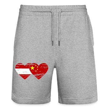 Austria China Flag Heart Used - Stanley/Stella Trainer Unisex Organic Jogging Shorts - heather grey - Front - Nik (191cm) & Marisol (170cm)