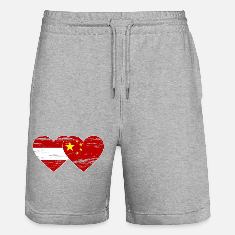 Autriche Chine drapeau coeur utilisé - Short de jogging bio TRAINER Stanley/Stella unisexe - gris chiné