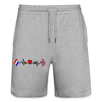 Cardioherz mit Flagge Niederlande, Flagge Norwegen - Stanley/Stella Unisex Bio Joggingshorts Trainer  - Grau meliert - Vorne - Nik (191cm) & Marisol (170cm)
