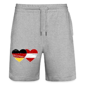 Germany Austria Flag Heart Used - Stanley/Stella Trainer Unisex Organic Jogging Shorts - heather grey - Front - Nik (191cm) & Marisol (170cm)
