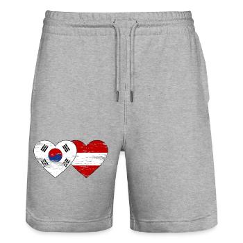 South Korea Austria Flag Heart Used - Stanley/Stella Trainer Unisex Organic Jogging Shorts - heather grey - Front - Nik (191cm) & Marisol (170cm)