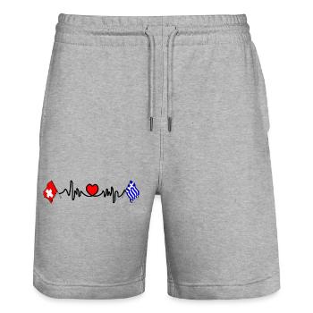 Cardio Heart with Flag Switzerland, Greece - Stanley/Stella Trainer Unisex Organic Jogging Shorts - heather grey - Front - Nik (191cm) & Marisol (170cm)