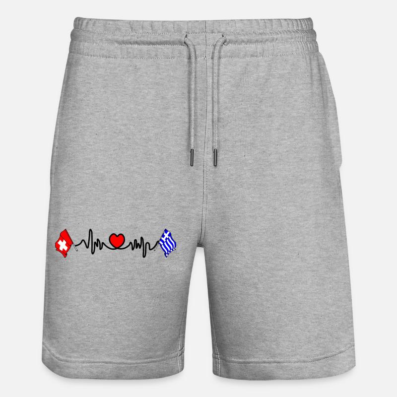 Cardio Coeur avec drapeau Suisse, Grèce - Short de jogging bio TRAINER Stanley/Stella unisexe - gris chiné