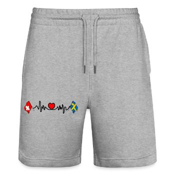 Cardioherz mit Flagge Schweiz, Flagge Schweden - Stanley/Stella Unisex Bio Joggingshorts Trainer  - Grau meliert - Vorne - Nik (191cm) & Marisol (170cm)