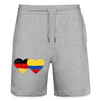 Germany Colombia Flag Heart Used - Stanley/Stella Trainer Unisex Organic Jogging Shorts - heather grey - Front - Nik (191cm) & Marisol (170cm)