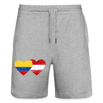 Colombia Austria Flag Heart Used - Stanley/Stella Trainer Unisex Organic Jogging Shorts - heather grey - Front - Nik (191cm) & Marisol (170cm)