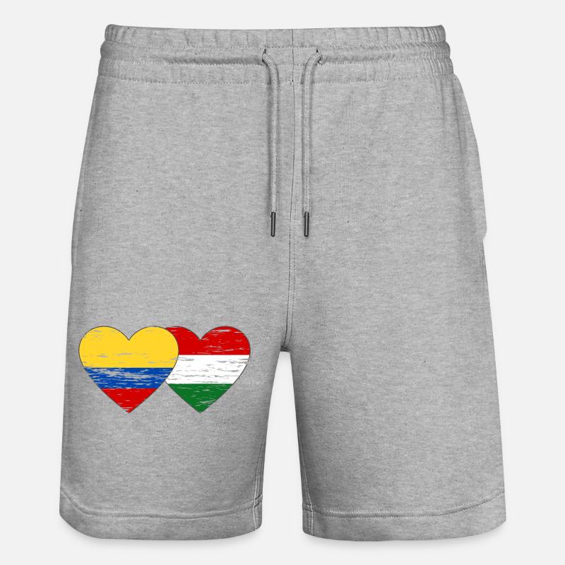 Colombie Hongrie drapeau coeur utilisé - Short de jogging bio TRAINER Stanley/Stella unisexe - gris chiné