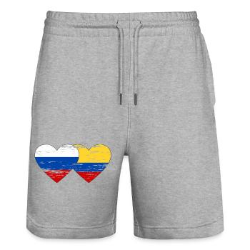 Russie Colombie drapeau coeur utilisé - Short de jogging bio TRAINER Stanley/Stella unisexe - gris chiné - Devant - Nik (191cm) & Marisol (170cm)