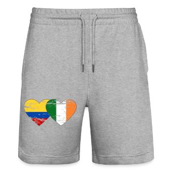 Colombie Irlande drapeau coeur utilisé - Short de jogging bio TRAINER Stanley/Stella unisexe - gris chiné - Devant - Nik (191cm) & Marisol (170cm)