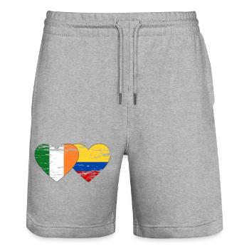 Irlande Colombie drapeau coeur utilisé - Short de jogging bio TRAINER Stanley/Stella unisexe - gris chiné - Devant - Nik (191cm) & Marisol (170cm)