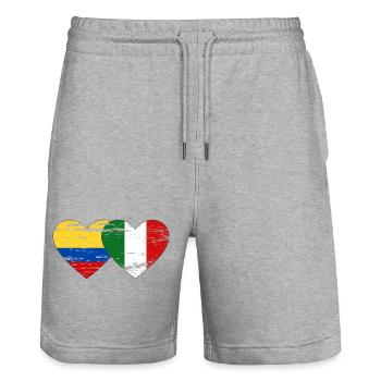 Colombie Italie Drapeau Coeur Utilisé - Short de jogging bio TRAINER Stanley/Stella unisexe - gris chiné - Devant - Nik (191cm) & Marisol (170cm)