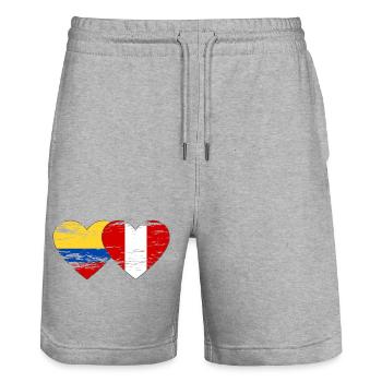 Colombia Peru Flag Heart Used - Stanley/Stella Trainer Unisex Organic Jogging Shorts - heather grey - Front - Nik (191cm) & Marisol (170cm)