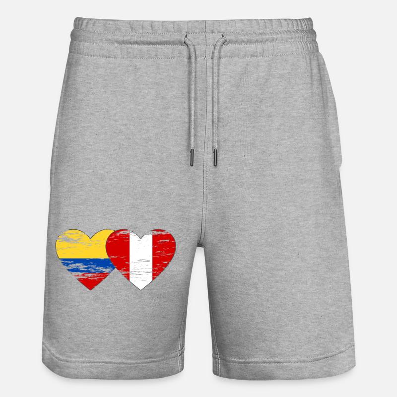 Colombie Pérou Drapeau Coeur Utilisé - Short de jogging bio TRAINER Stanley/Stella unisexe - gris chiné