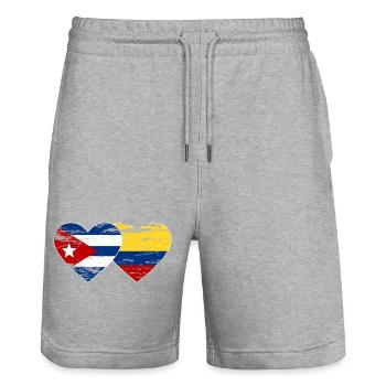 Cuba Colombie Drapeau Coeur Utilisé - Short de jogging bio TRAINER Stanley/Stella unisexe - gris chiné - Devant - Nik (191cm) & Marisol (170cm)
