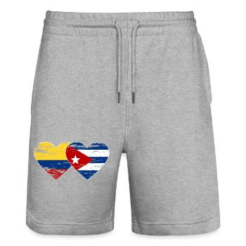 Colombia Cuba Flag Heart used - Stanley/Stella Trainer Unisex Organic Jogging Shorts - heather grey - Front - Nik (191cm) & Marisol (170cm)