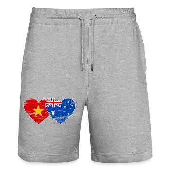 Vietnam Australie Drapeau Coeur Utilisé - Short de jogging bio TRAINER Stanley/Stella unisexe - gris chiné - Devant - Nik (191cm) & Marisol (170cm)