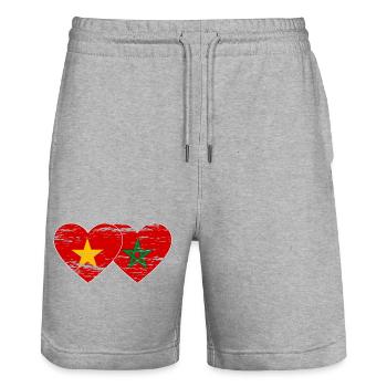 Vietnam Maroc drapeau coeur utilisé - Short de jogging bio TRAINER Stanley/Stella unisexe - gris chiné - Devant - Nik (191cm) & Marisol (170cm)